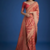 Peach Dola Silk Saree With Zari Work And Gota Patti Border